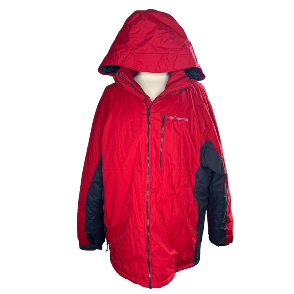 Columbia Men's Red Grey Sportswear Outwear Puffer Jacket Removable Hood Bright